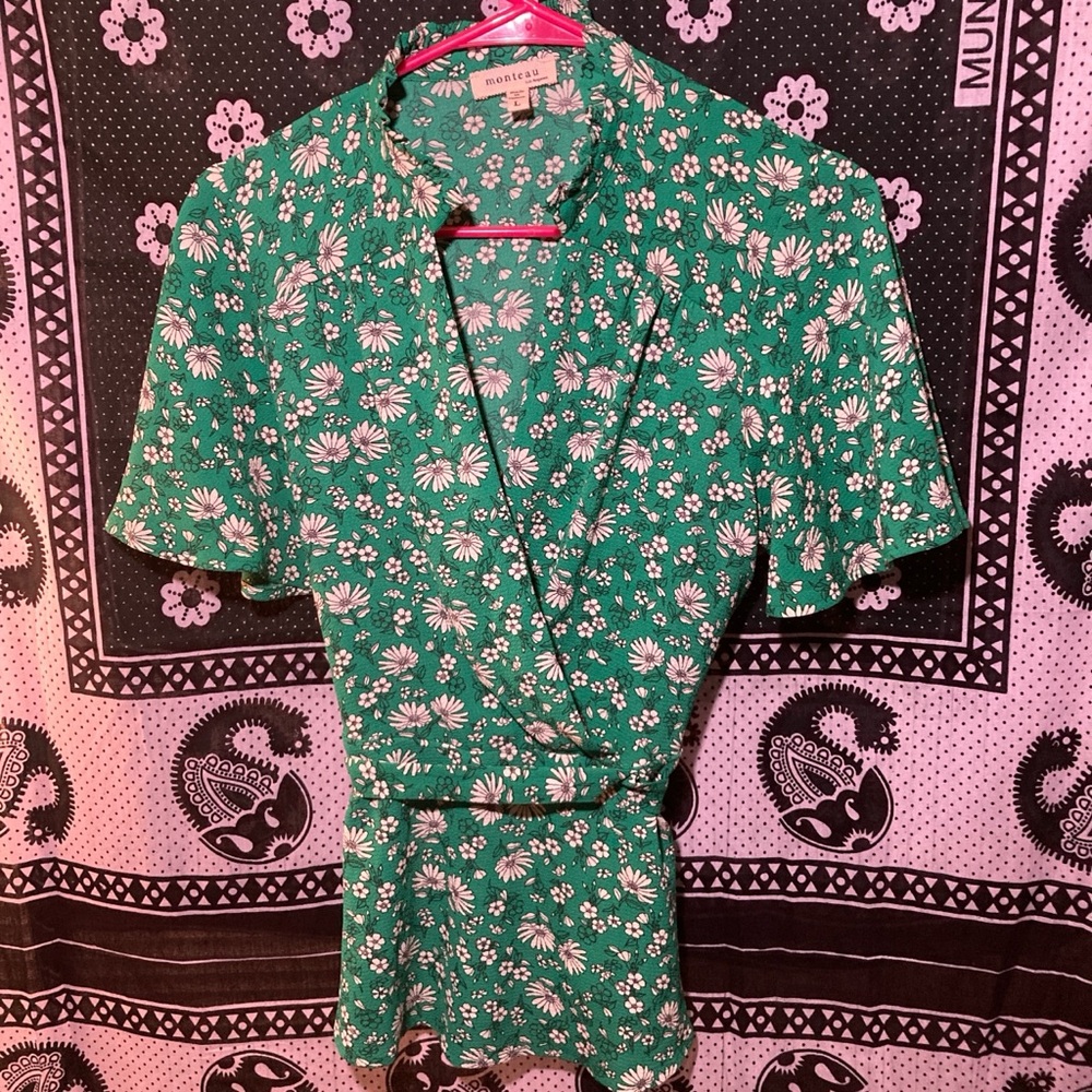 monteau large green Daisy floral print blouse
